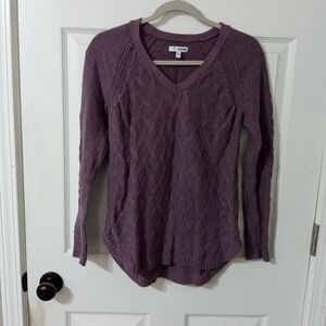 Purple Cable Knit V-Neck Sweater